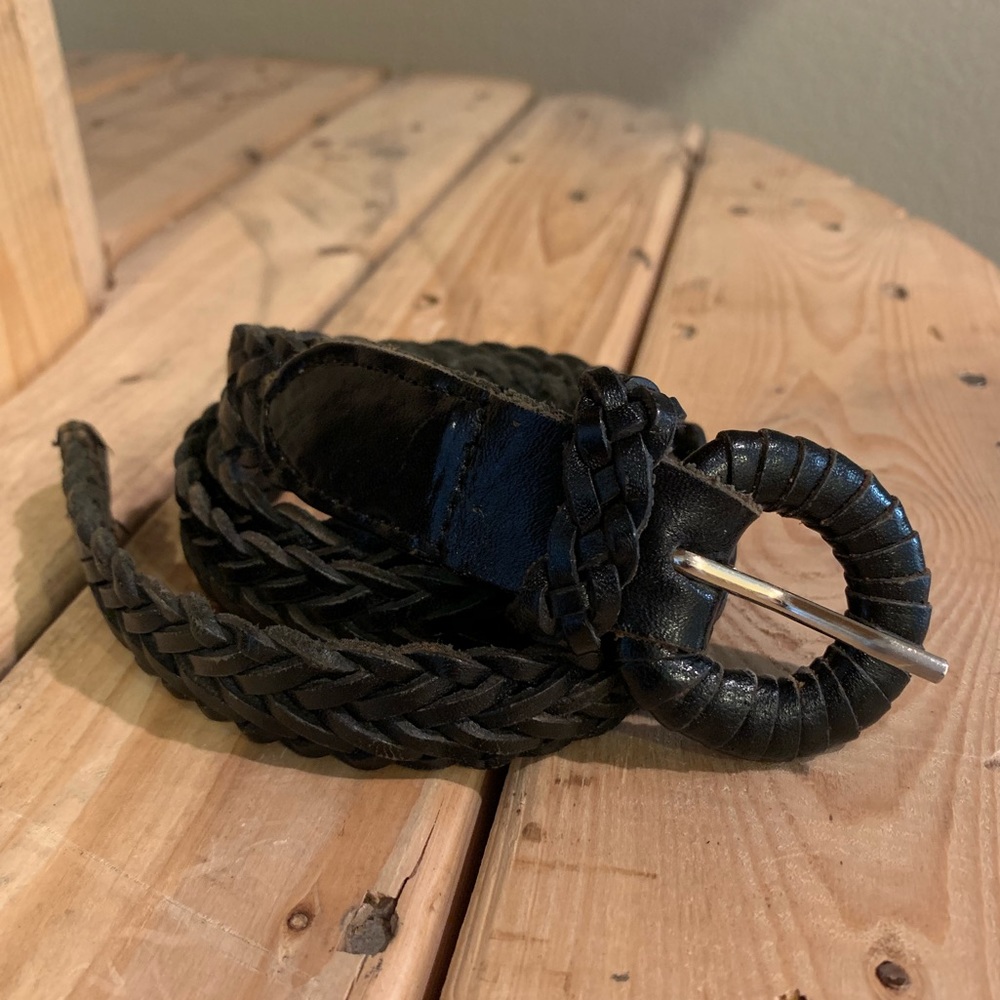 $$$ Leather braided belt - black